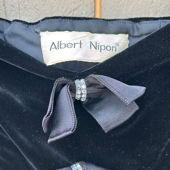 80's Albert Nipon Black Velvet and Satin Cocktail Dress Formal Goth Gothic - Picture 4 of 12